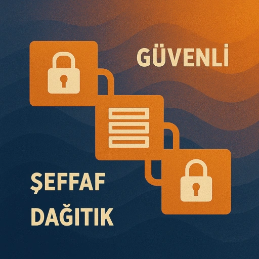Birbirine zincirle bağlı bloklardan oluşan, her bloğun içinde bir kilit veya veri simgesi olan basit bir blok zinciri çizimi.